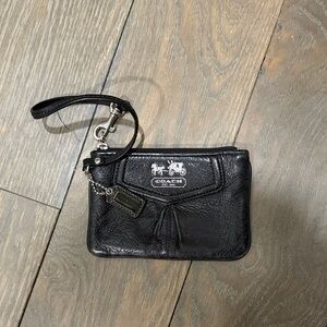 Coach Black Leather Wristlet with Silver Accents